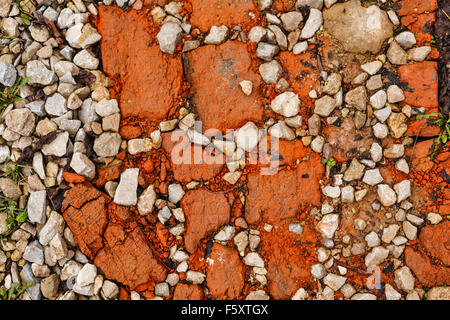 Wand Mosaik aus rotem Sandstein, Granit und Backstein Textur