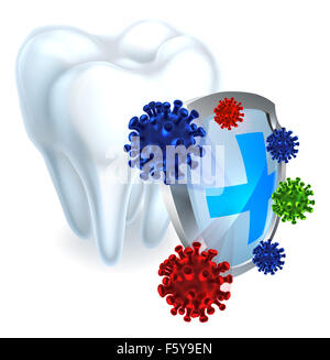 Konzeptionelle dental Darstellung eines Schildes einen Zahn vor Bakterien schützen Stockfoto