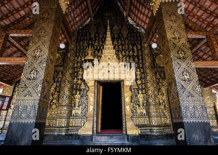 Die Exquisite Fassade des Tempels - Luang Prabang, Laos Stockfoto