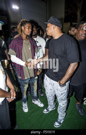 Rekord brechen Künstler Fetty Wap wird mit Rapper Curtis Young, der Sohn von Dr. Dre, backstage bei The Observatory in Santa Ana, Kalifornien Featuring gesehen: Curtis jung, Fetty Wap wo: Santa Ana, Kalifornien, USA bei: 21 Sep 2015 Stockfoto