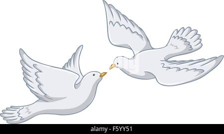 Vektor-Illustration von zwei weißen Tauben fliegen zusammen. Stock Vektor