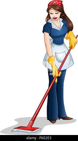 Vektor-Illustration einer Frau, die Reinigung mit Mop für Pessach. Stock Vektor