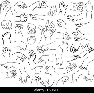 Vektor-Illustrationen-Pack Baby Hände in verschiedenen Gesten. Stock Vektor