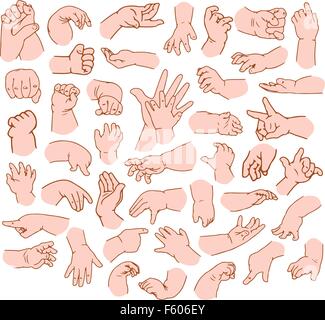 Vektor-Illustrationen-Pack Baby Hände in verschiedenen Gesten. Stock Vektor