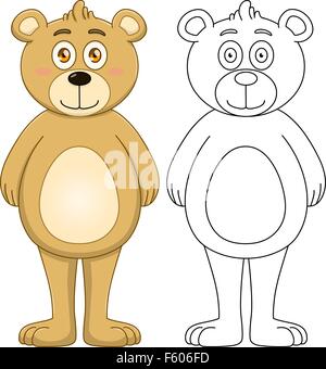 Vektor-Illustration-Set eines niedlichen braun Teddybären mit Umriss. Stock Vektor