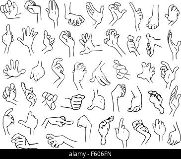 Vektor Illustrationen Lineart Pack von Cartoon Hände in verschiedenen Gesten. Stock Vektor