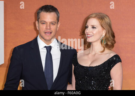 Die Europäische Premiere von "The Martian" im Odeon Leicester Square - Ankünfte mit statt: Matt Damon, Jessica Chastain Where: London, Vereinigtes Königreich: 24 Sep 2015 Stockfoto