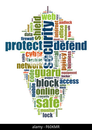 Word Cloud Abbildung Sicherheitskonzept auf weißem Hintergrund Stockfoto