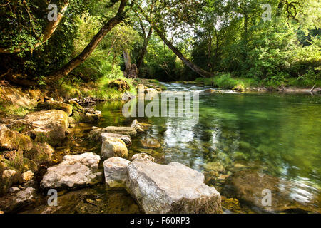 Felsen und den Kristall klaren Wasser des Flusses Ceou Dordogne Frankreich Stockfoto