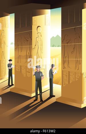 Eine Vektor-Illustration des Archäologen arbeiten an einem alten Ort Stock Vektor