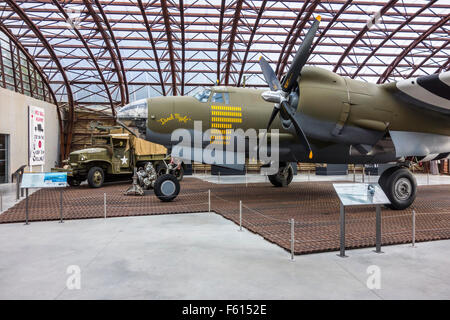 Martin B-26 Marauder Bomber des zweiten Weltkriegs in Utah Beach Musée du Débarquement, WW2 Museum, Normandie, Frankreich Stockfoto