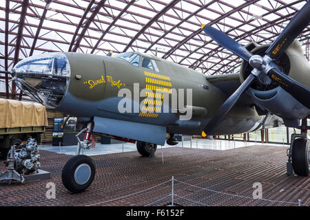 Martin B-26 Marauder Bomber des zweiten Weltkriegs in Utah Beach Musée du Débarquement, WW2 Museum, Normandie, Frankreich Stockfoto