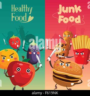 Eine Vektor-Illustration von gesund Essen gegen ungesunde Lebensmittel Stock Vektor
