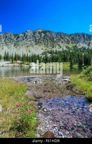 Huntsberger See unter Huntsberger Höchststand im Wal Creek Becken des Bereichs Felchen in der Nähe von Fortine, montana Stockfoto