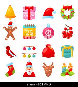 Weihnachten bunten traditionellen Symbolen, einfachen Stil Stock Vektor