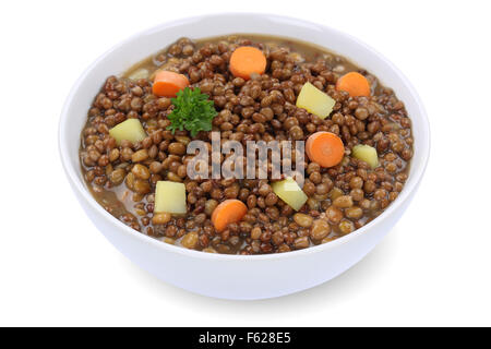 Linsen Suppe Eintopf Essen mit Linsen in Schüssel auf einem weißen Hintergrund isoliert Stockfoto