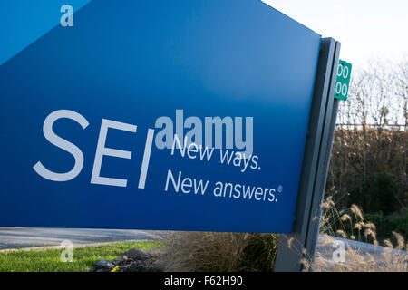 Ein Logo Zeichen außerhalb der Hauptsitz der SEI Investitionen Unternehmen in Eichen, Pennsylvania am 8. November 2015. Stockfoto