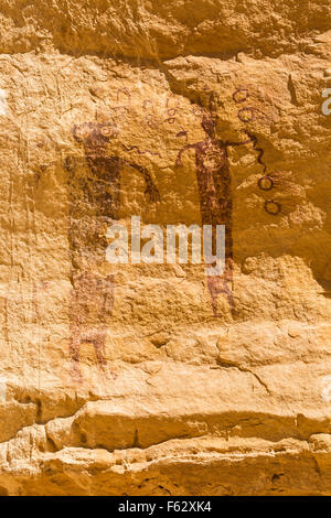 Eine 3000 Jahre alte Felsen Kunst Piktogramm, gefunden in der Nähe der Head of Sinbad-Panel in San Rafael Swell im südlichen Utah. Stockfoto