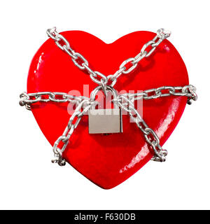 Rotes Herz auf Schloss gesperrt. Isoliert Stockfoto