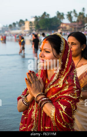 Chhath Pujia auf Juhu Beack in Mumbai. Stockfoto