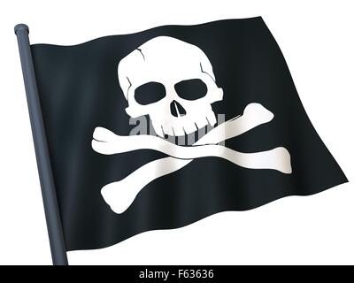 Totenkopf auf Blag Flag (weißer Hintergrund) Stockfoto