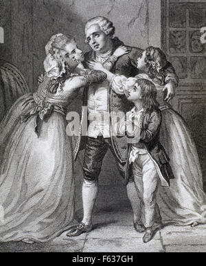 Ludwig XVI. (1754-1793), König von Frankreich (1774-1792), verabschiedet sich von seiner Familie zu realisierenden, 1793. Stockfoto