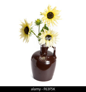 Sonnenblume in Vintage Vase isoliert auf weißem Hintergrund Stockfoto