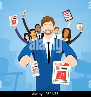 Business People Group Show Tablet Computer Digitalgerät Kalenderdatum Stock Vektor