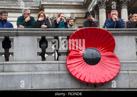 Trafalgar Square, London, UK. 11. November 2015. Zuschauer beobachten Verfahren her der National Gallery. Bildnachweis: Oliver Lynton/Alamy Live-Nachrichten Stockfoto