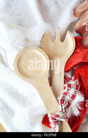 Hölzerne Gabel und Löffel auf Weihnachten Konzept Hintergrund Stockfoto
