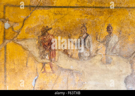 Fresco Wand Wandbild und dekorative Elemente an der Wand ein restauriertes altes Haus in Pompeji, Italien Stockfoto