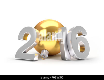 Neues Jahr 2016 3D-Konzept mit gold Weihnachtskugel Stockfoto