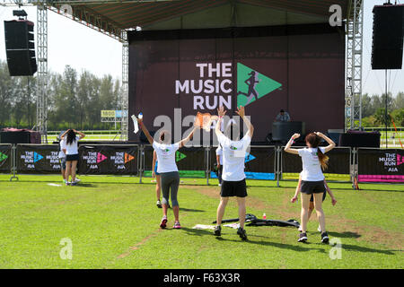 Teilnehmer tanzen vor der Bühne AIA Musik laufen 2014 Selangor Turf Club, Seri Kembangan, Malaysia. Stockfoto