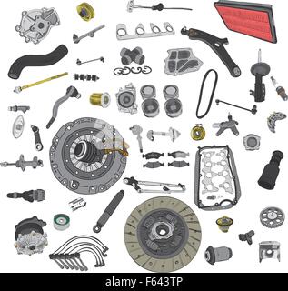 Ersatzteile Auto auf dem weißen Hintergrund gesetzt Stock Vektor
