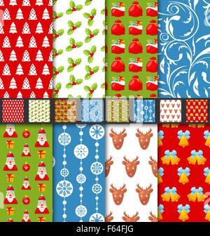 Legen Sie nahtlose Weihnachten Santa Hirsch Spielzeug Schneeflocken Muster Stock Vektor