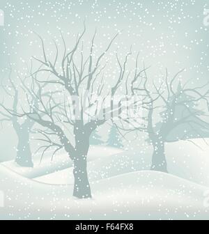 Weihnachten Winter Outdoor-Hintergrund, Schneefall und Bäume Stock Vektor