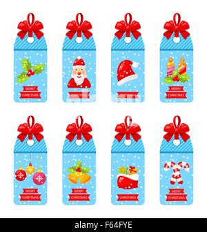 Kollektion Weihnachten Etiketten mit Bögen isoliert Stock Vektor