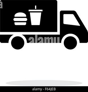 LKW mit Lebensmitteln einfaches Symbol auf weißem Hintergrund. Stock Vektor