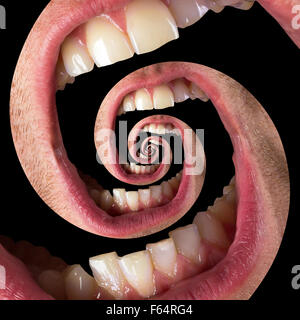 Verdrehte menschliche Mund isoliert auf schwarz. Schmerz-Konzept Stockfoto