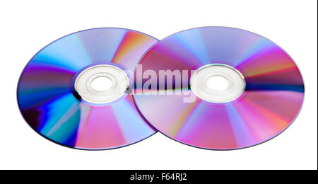 Zwei bunte CDs isoliert auf weißem Hintergrund Stockfoto