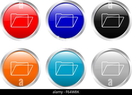 Glänzenden Knöpfen mit Ordner auf einem weißen Hintergrund. Vektor-Illustration. Stock Vektor