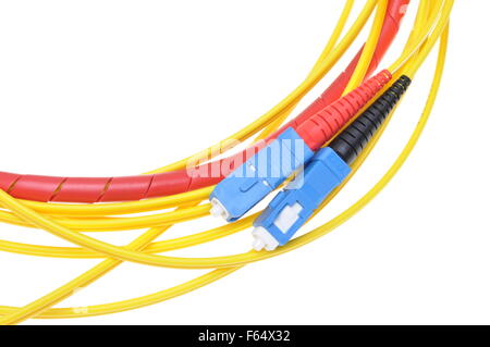 LWL-Kabel Typ sc isoliert auf weißem Hintergrund Stockfoto
