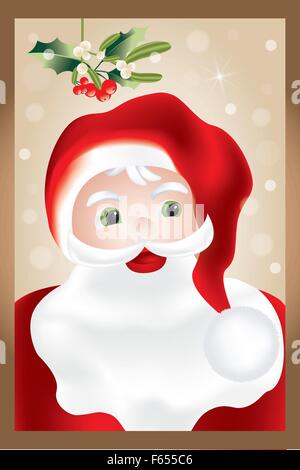 Handgezeichnete Portrait von Santa Claus unter Mistel und Holly auf glitzernden Hintergrund im retro-Look - Eps 10 Vektoren Stock Vektor