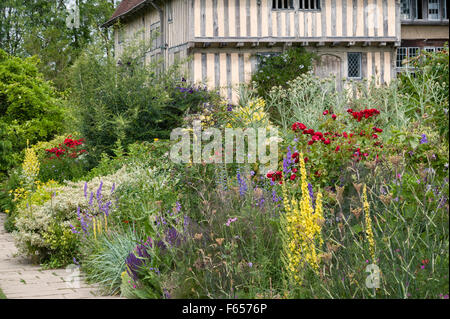 Great Dixter, East Sussex, UK - Garten geschaffen und berühmt geworden durch Christopher Lloyd. Die lange Grenze im Sommer (Juli) Stockfoto