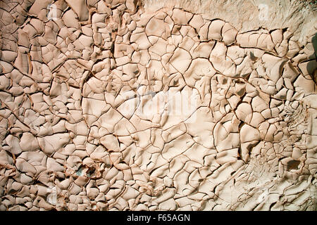 Umweltkonzept, Wasserknappheit und Dürre geknackt Dry Mud fotografiert in der Negev-Wüste, Israel Stockfoto