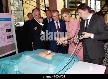 Nijmegen, 11.12.2015 HM Königin Máxima HM Königin Máxima öffnet drei innovative OP-Säle in der medizinischen Innovation & Technologie Expert Center (MITEC) von der Radboud Universität Nijmegen Pool/vEmst/RPE/Albert Ph.van der Werf/Niederlande, - Nein-Draht-Dienst- Stockfoto