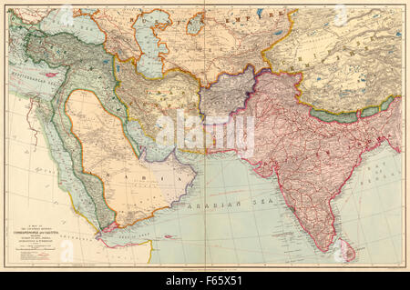 Die Länder zwischen Konstantinopel und Kalkutta, die Aufnahme der Türkei in Asien, Persien, Afghanistan und Turkestan.  Nahen Osten und den indischen Subkontinent.  Vor Weltkrieg eine Karte.  Datiert 1912. Stockfoto