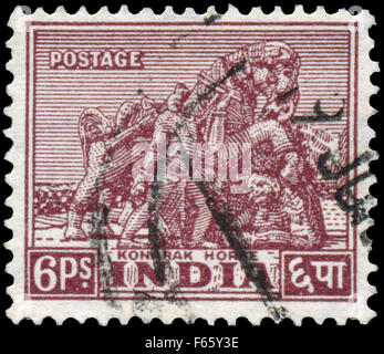 Indien - ca. 1949: Briefmarke gedruckt von Indien, zeigt Konarak Pferd, ca. 1949 Stockfoto