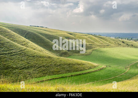 Auf der Suche von Dragon Hill in Richtung der Krippe und die steilen Flanken, bekannt als die Riesen Schritte, Oxfordshire, England, UK Stockfoto