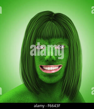 Weibliche Graskopf auf grünem Hintergrund Stockfoto